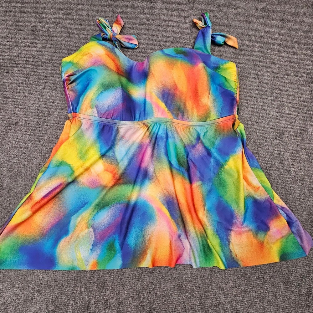 Becca Etc Women Bandeau Tankini Top‎ Watercolor Tie Strap Multicolor 2X 20-22